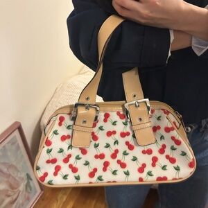 Cherry Patterned Tan Handbag